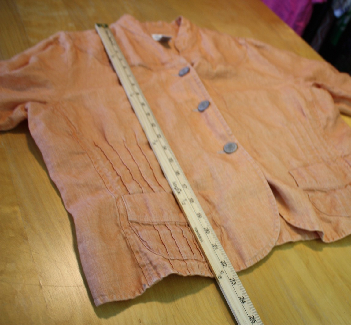 Chico’s Jacket Womens Size 3 Orange Linen Button Shacket Lagenlook Art to Wear