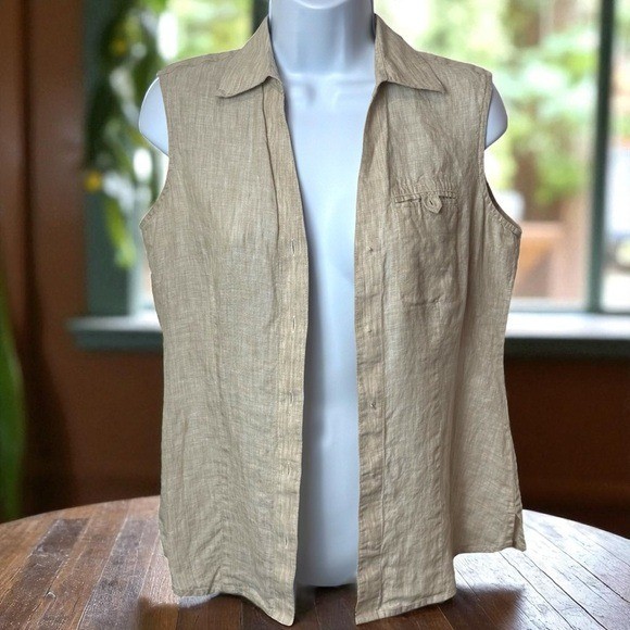 Foxcroft Ivory 100% Linen Fitted Fit Cottagecore Granola Girl Summer Vest 6P