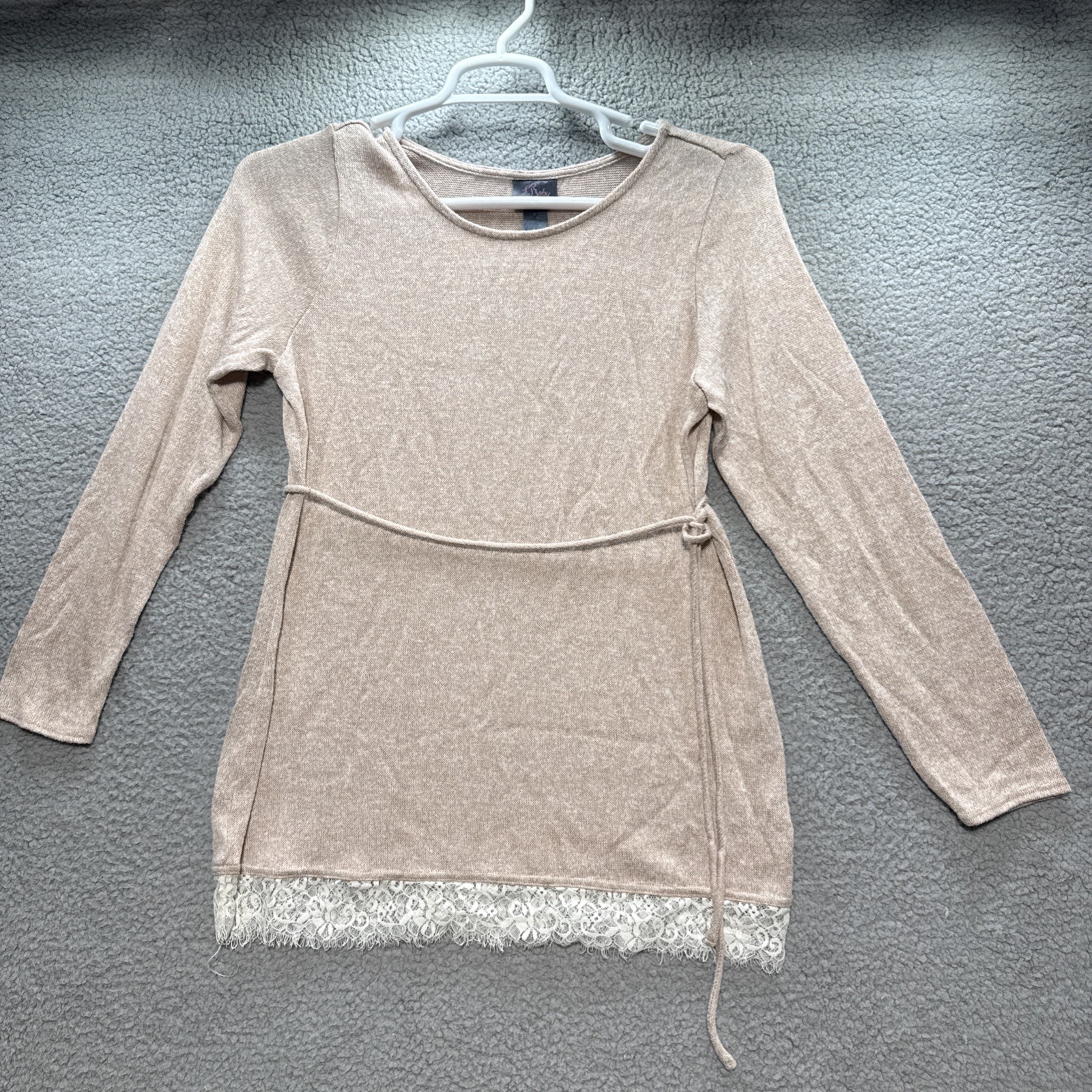 Oh Baby Motherhood Womens Maternity Tunic Top M Oatmeal Long Sleeve Drawstring