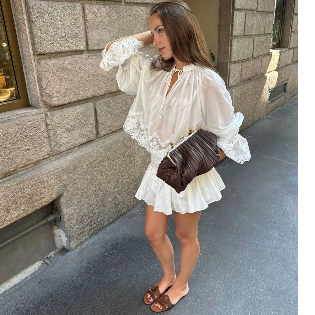 BNWT H&M Lyocell Blend Lace-Trimmed Blouse 1342435001 White Sizes XS, S, M, L