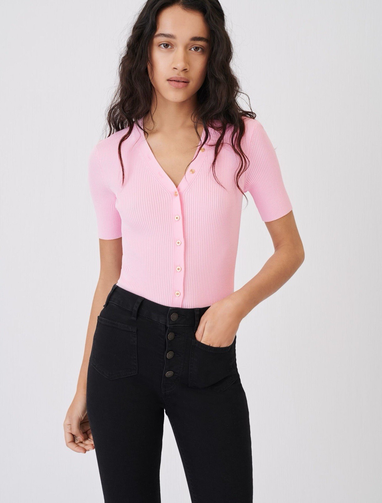 Maje Pink Rib-Knit Sweater Top Size 3
