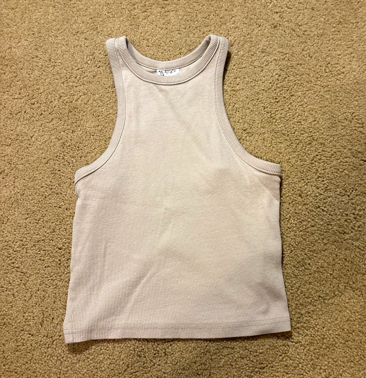 H&M Basic Women’s Beige Ribbed Knit Cotton Racerback Tank Top Size S