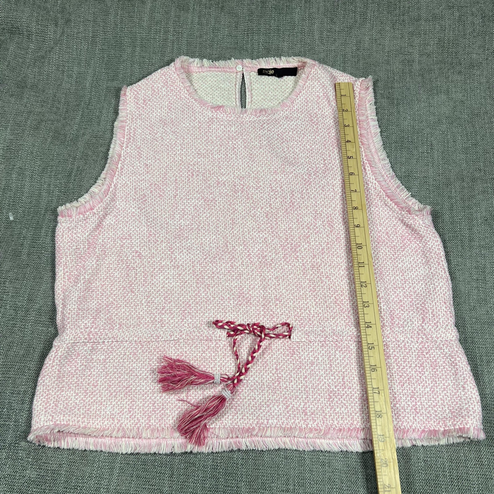 Maje Tank Top W M* No Tag Pink Woven Fringe Tassel Waist S/L Texture Tweed Chic