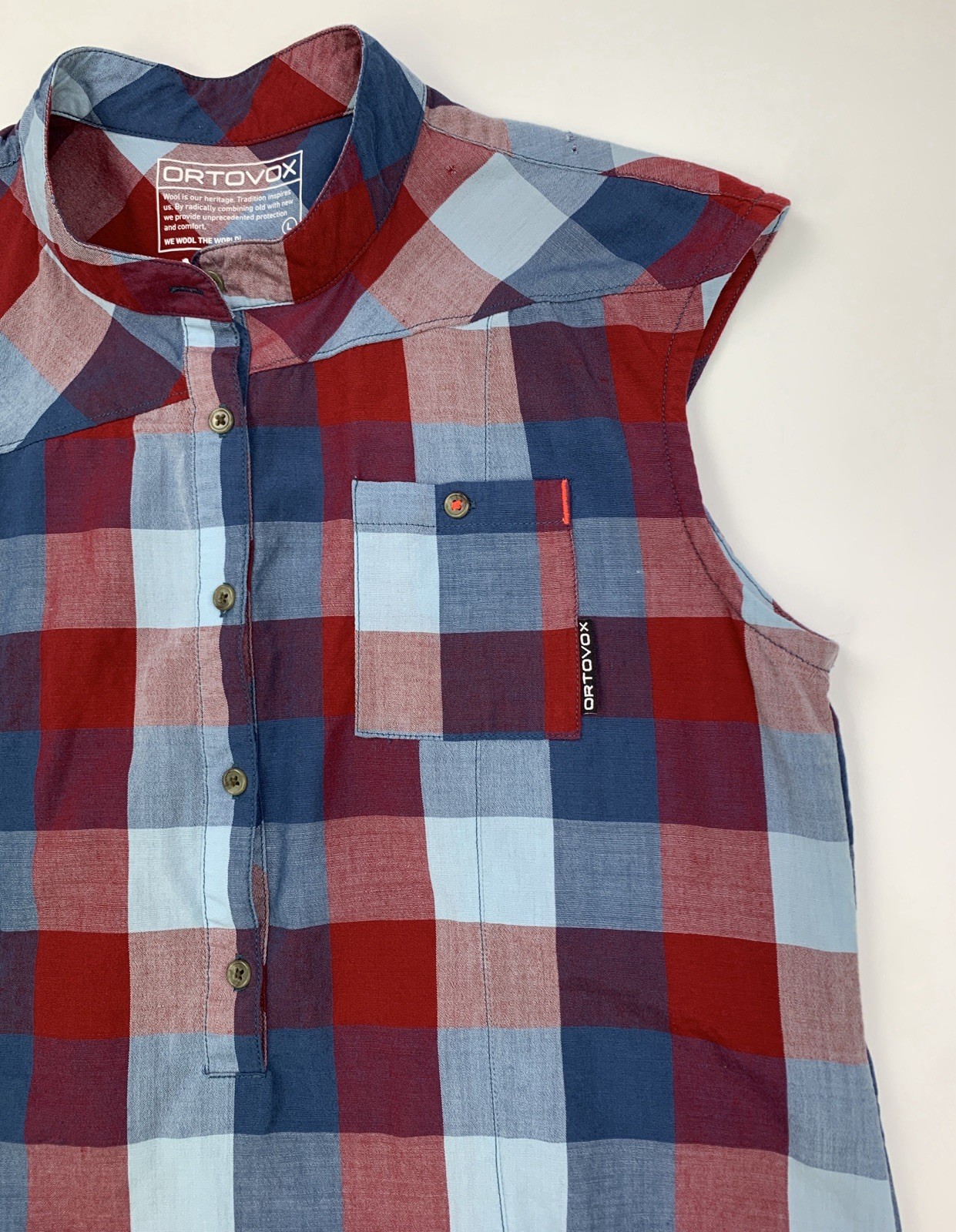 Ortovox Cortina Tunika Shirt Plaid Sleeveless Pocket Vest Wool Blend Size L