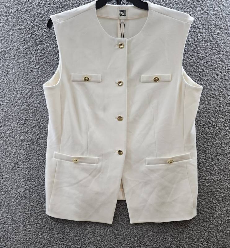 Anne Klein Stretch Crepe Four-Button Tailored Vest Women’s 16 White Dove Solid