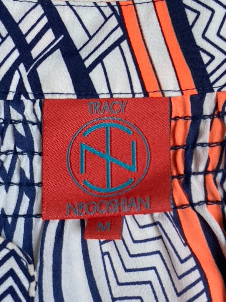 Tracy Negoshian Womens Graphic Shirt Orange Navy Medium