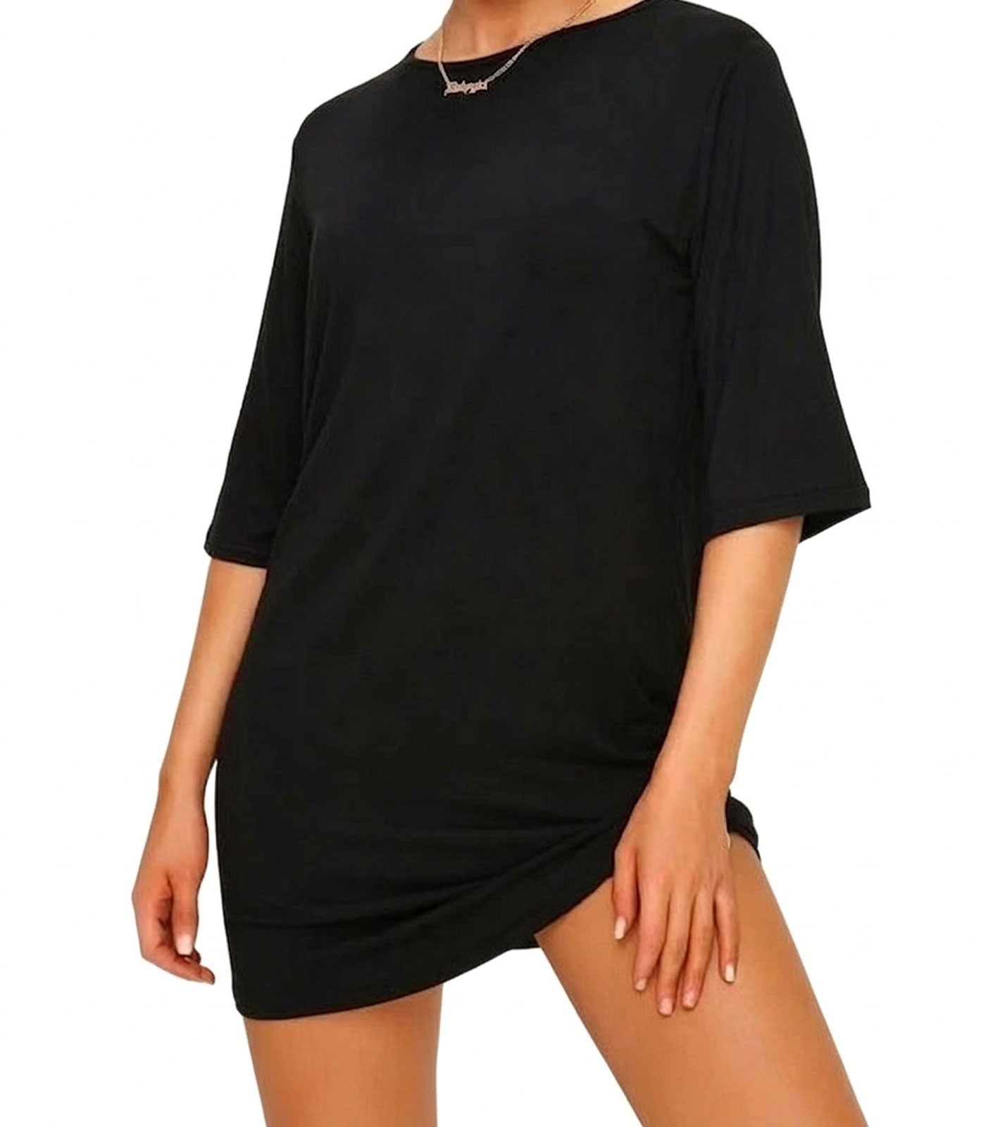 Womens Longline T-Shirt Plain Short Sleeve Oversized Baggy Tunic Mini PJ Dress