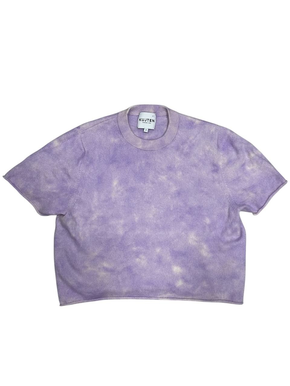 Kujten Cashmere Tie Dye Cropped Knit T-Shirt Purple Lilac Women’s Size 2