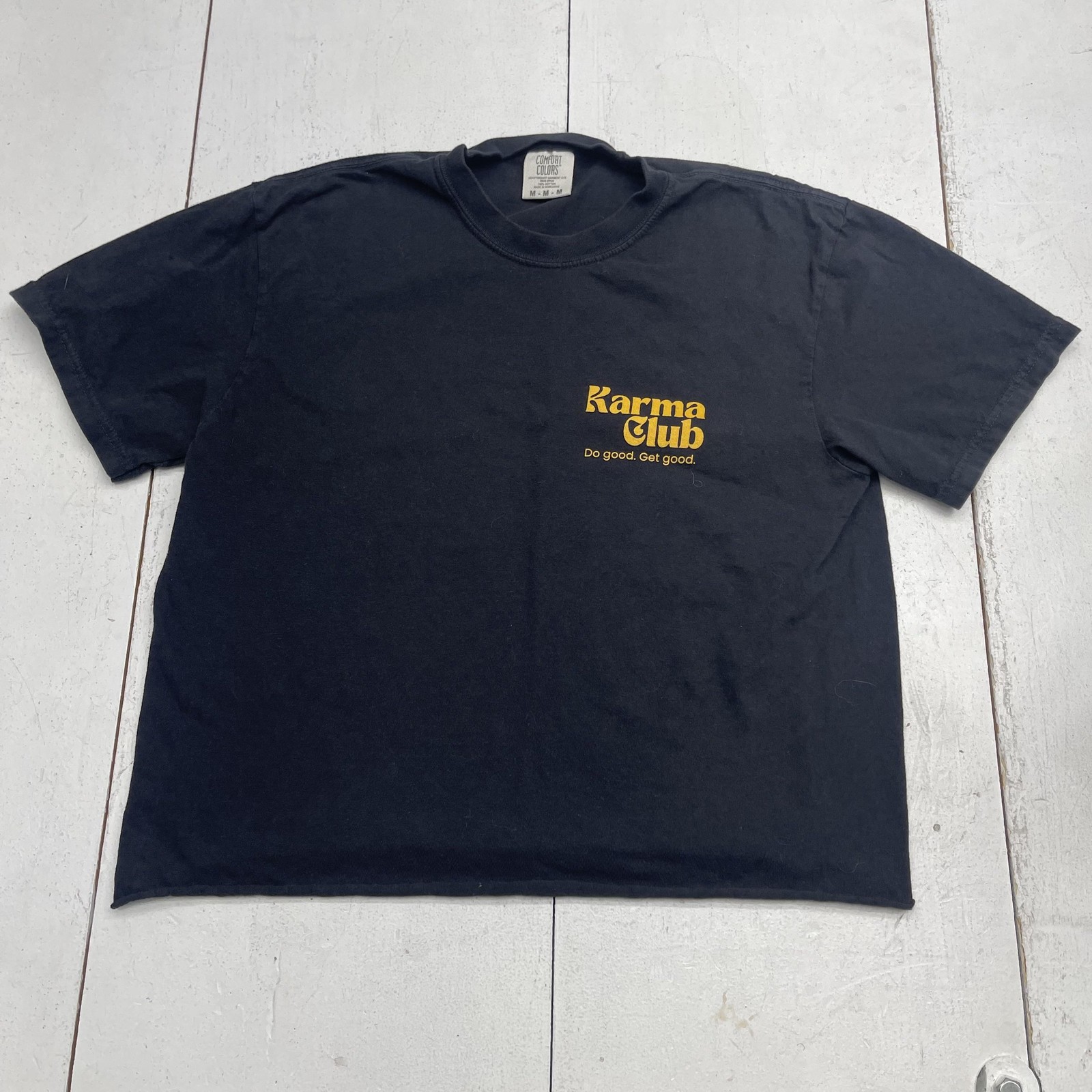 Comfort Colors Karma Club Shirt Womens Medium Black Graphic Heavyweight Tee