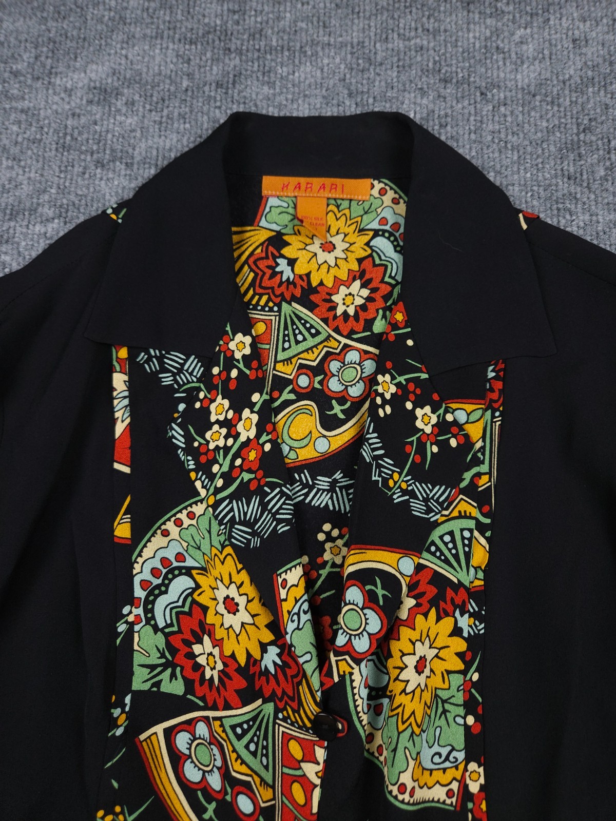 Harari Blouse Shirt Women’s XS Black Floral Abstract Button Up 100% Silk