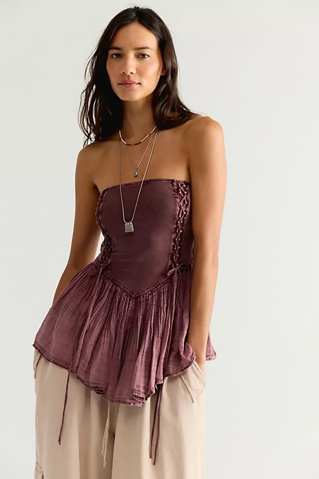 Free People FP One Cova Tube Top Raspberry Strapless Ruffle Lace Medium M NEW