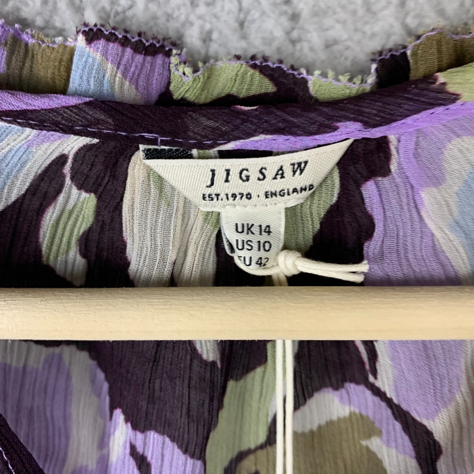 Jigsaw Top Women US 10 Lilac Graphic Pansy Crinkled Blouse UK 14 NWT