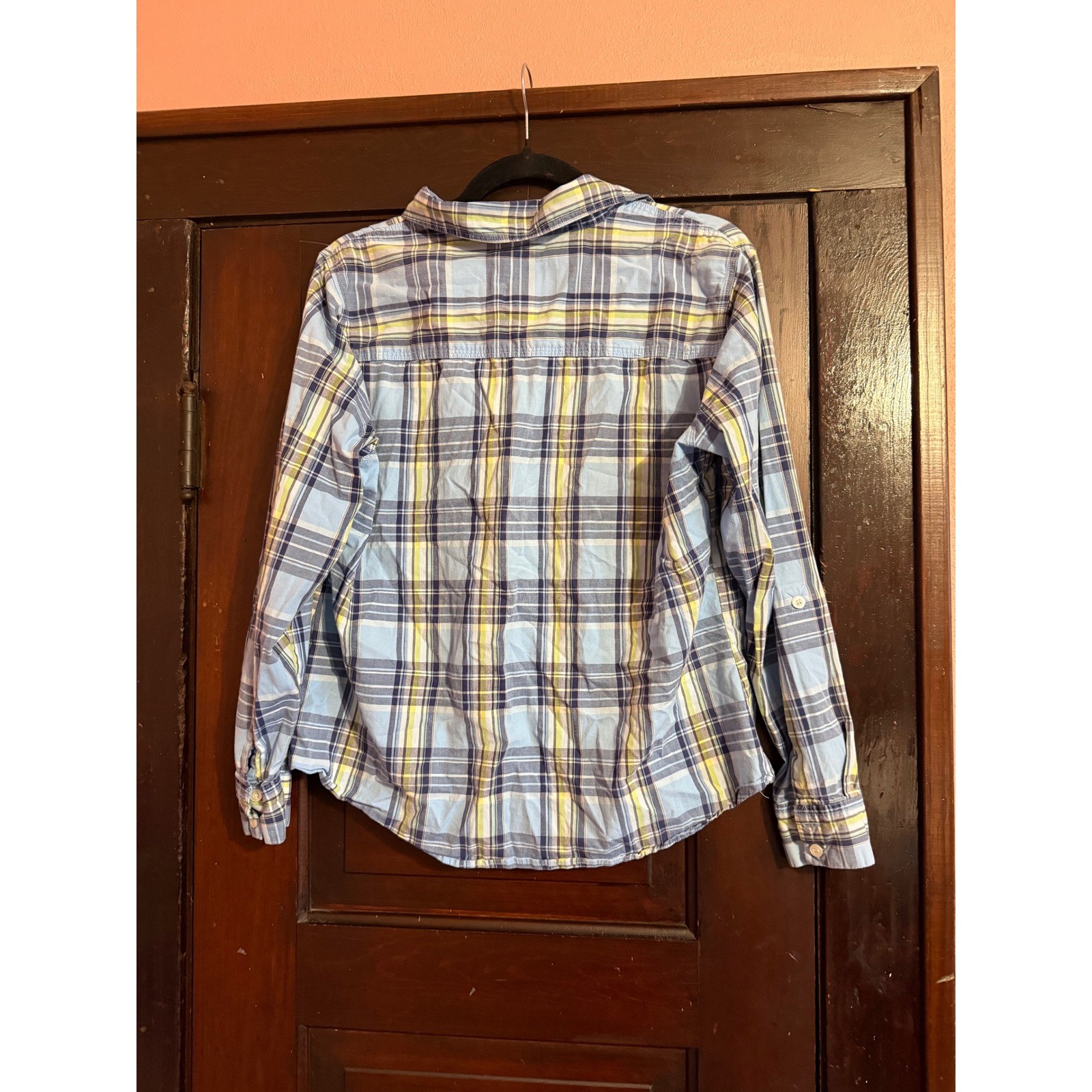 Jane Ashley Vintage Workwear Blue Plaid Button Down Shirt Womens Medium Cotton