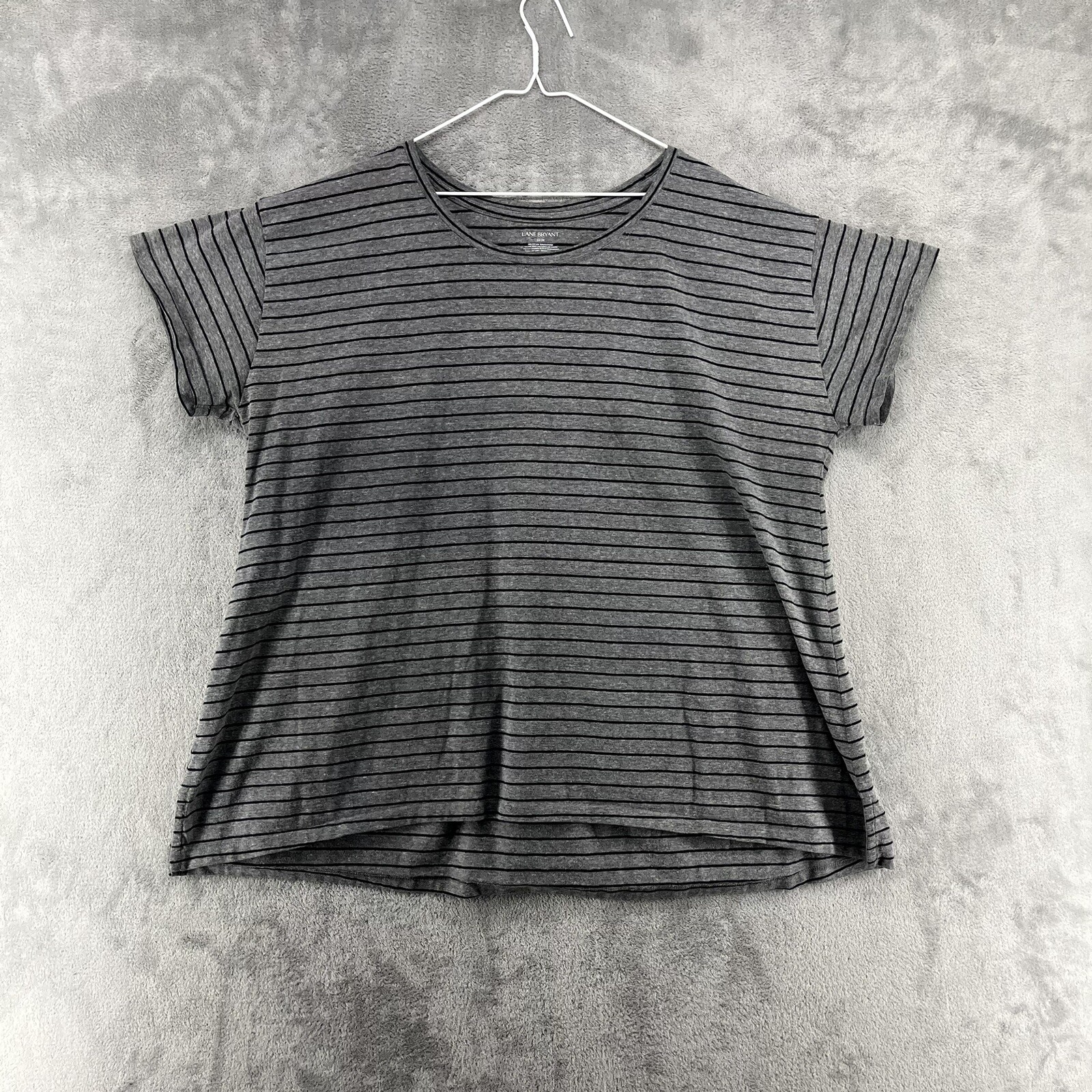 Lane Bryant Shirt Womens 22/24 Gray Black Striped Designer Classic Momcore READ