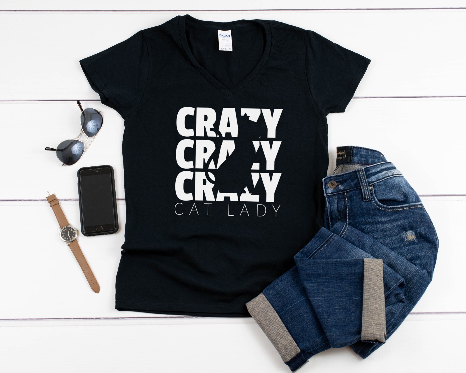 Womens V-neck Crazy Cat Lady # Shirt Mom Gift Tee Cat Lovers T-Shirt Cat Mama