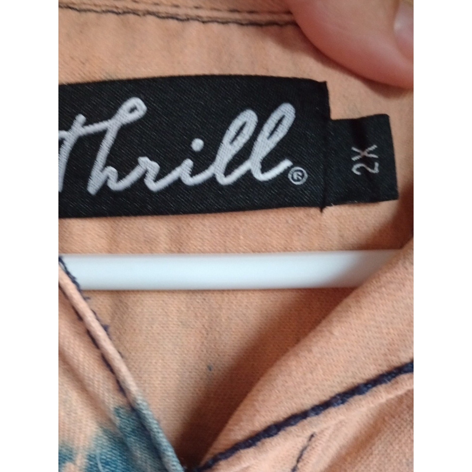 Thrill Denim Bleach Wash Tye Dye Button Front Tunic Dress Shirt Size 2X Cotton