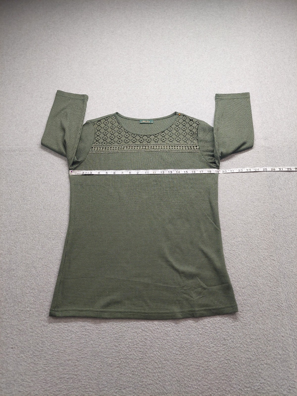 Ofeefan Women Top M Olive Green Crew Neck Pullover 3/4 Sleeve Stretch Casual