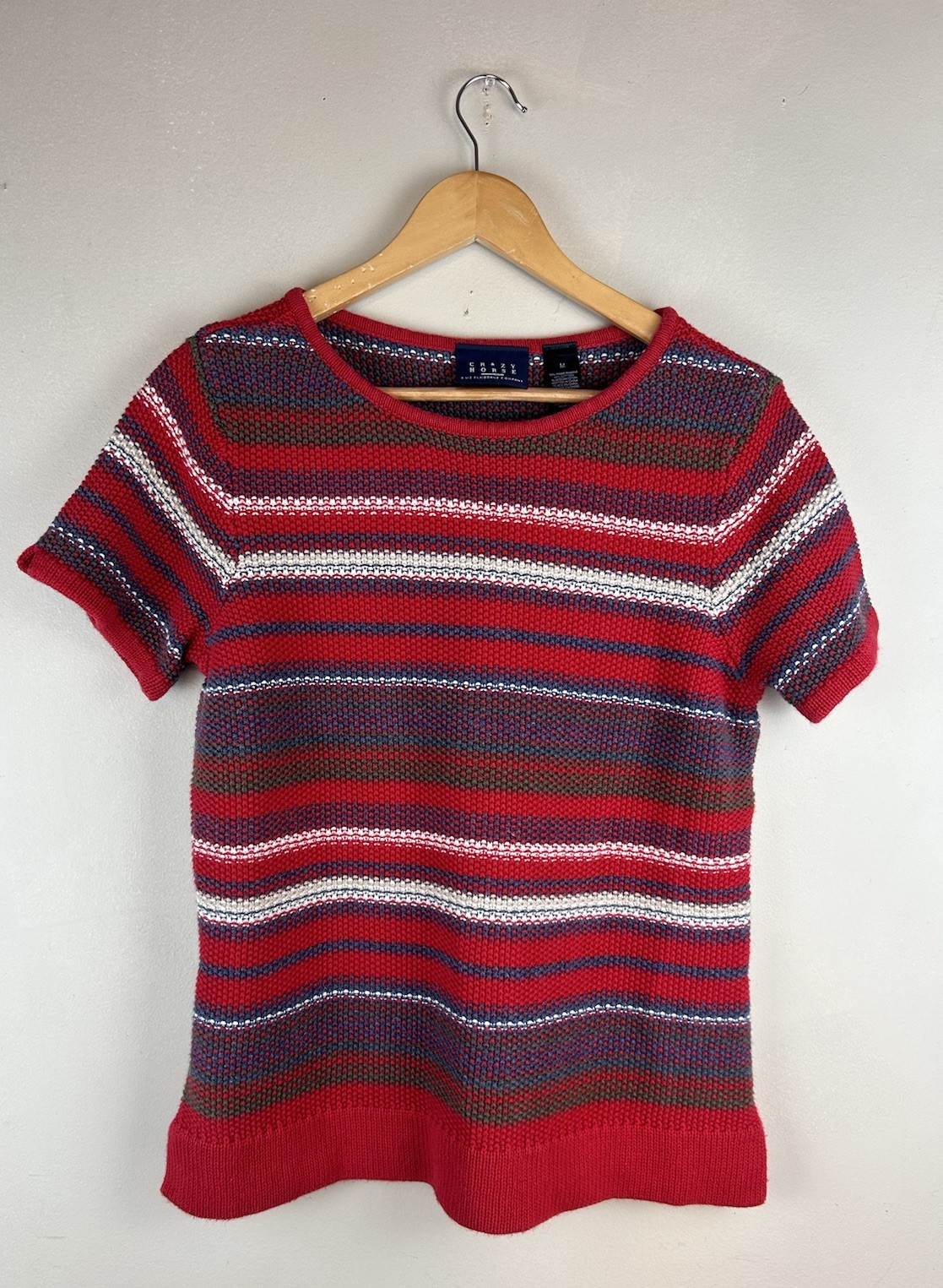 Crazy Horse Liz Claiborne Womens Top Sz M 90’s Y2k Red Striped Knit Boxy Shirt