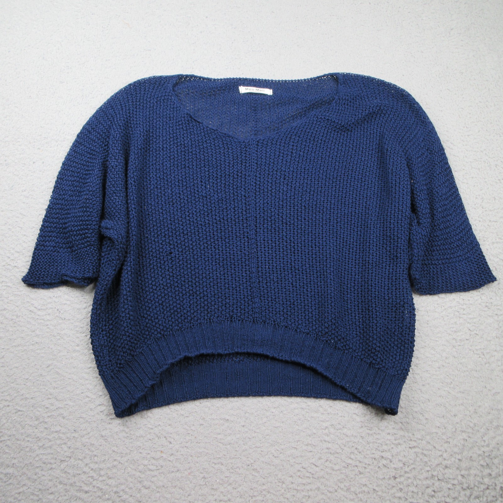 Meo Meli Top Womens Small Blue Oversized Knit Short Sleeve Acrylic Italy Made