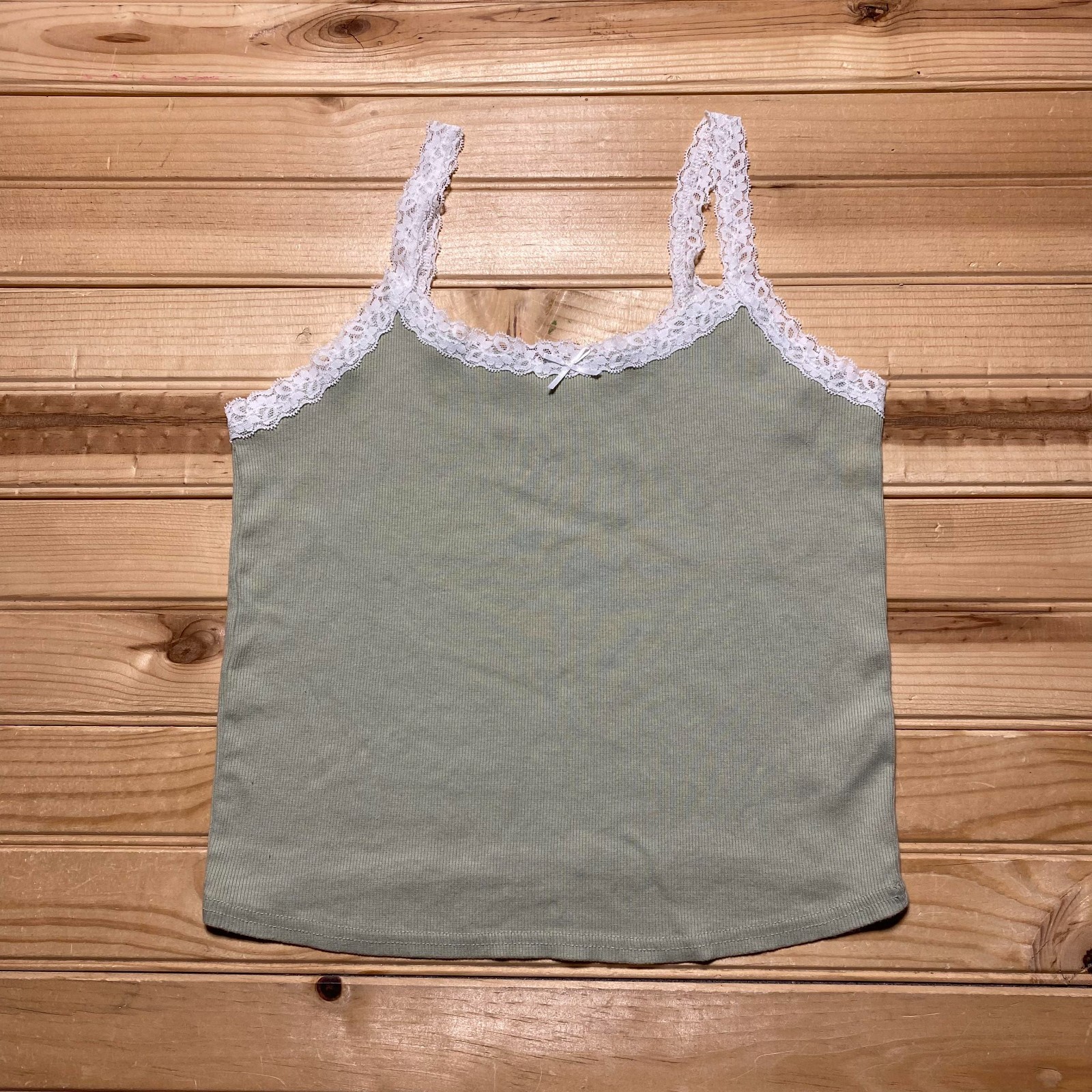Hollister Ribbed Lace Trim Coquett Bow Sleeveless Camisole Tank Top Youth Large