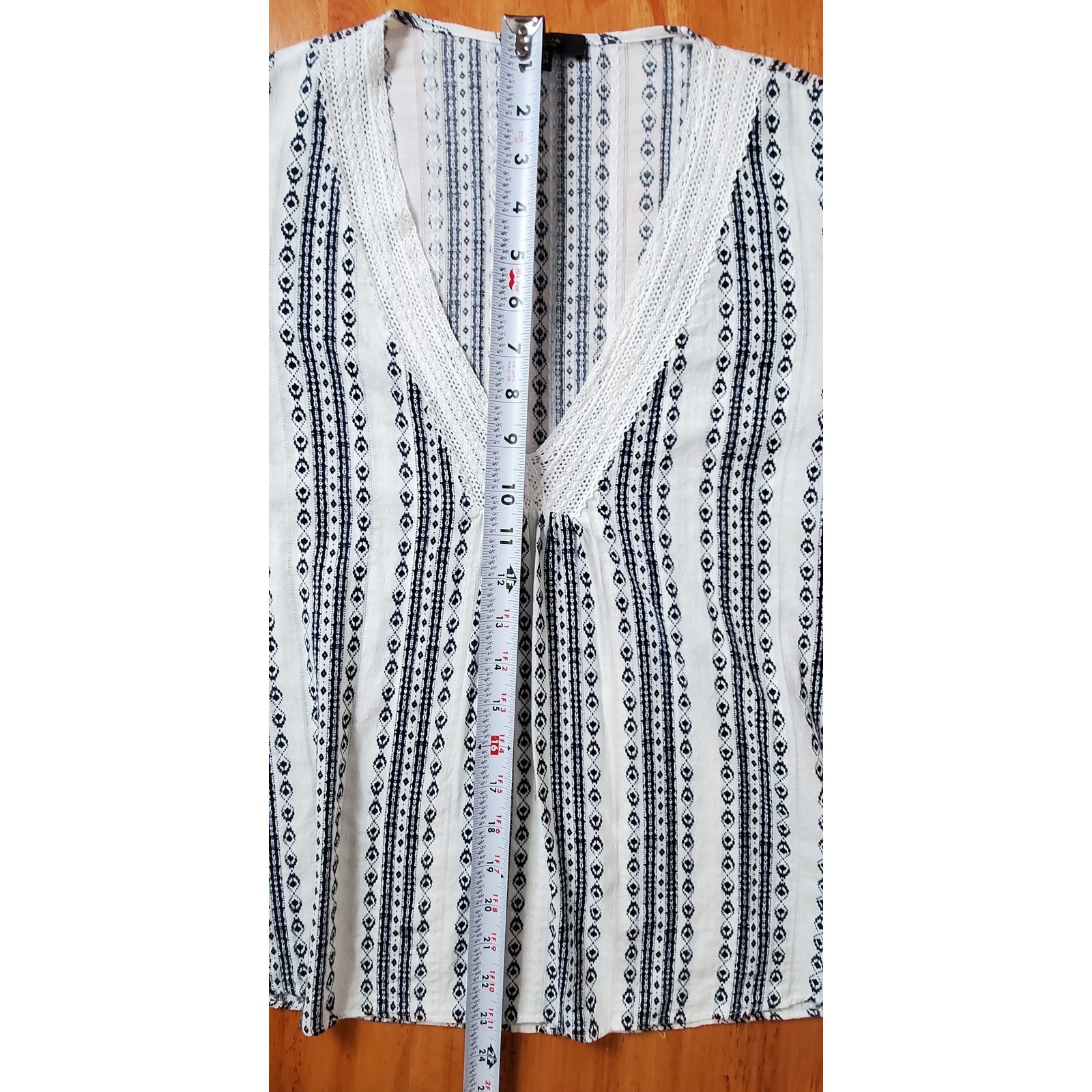 Massimo Dutti Blouse Size 2 Peasant Boho Chic Festival Cottagecore White Navy