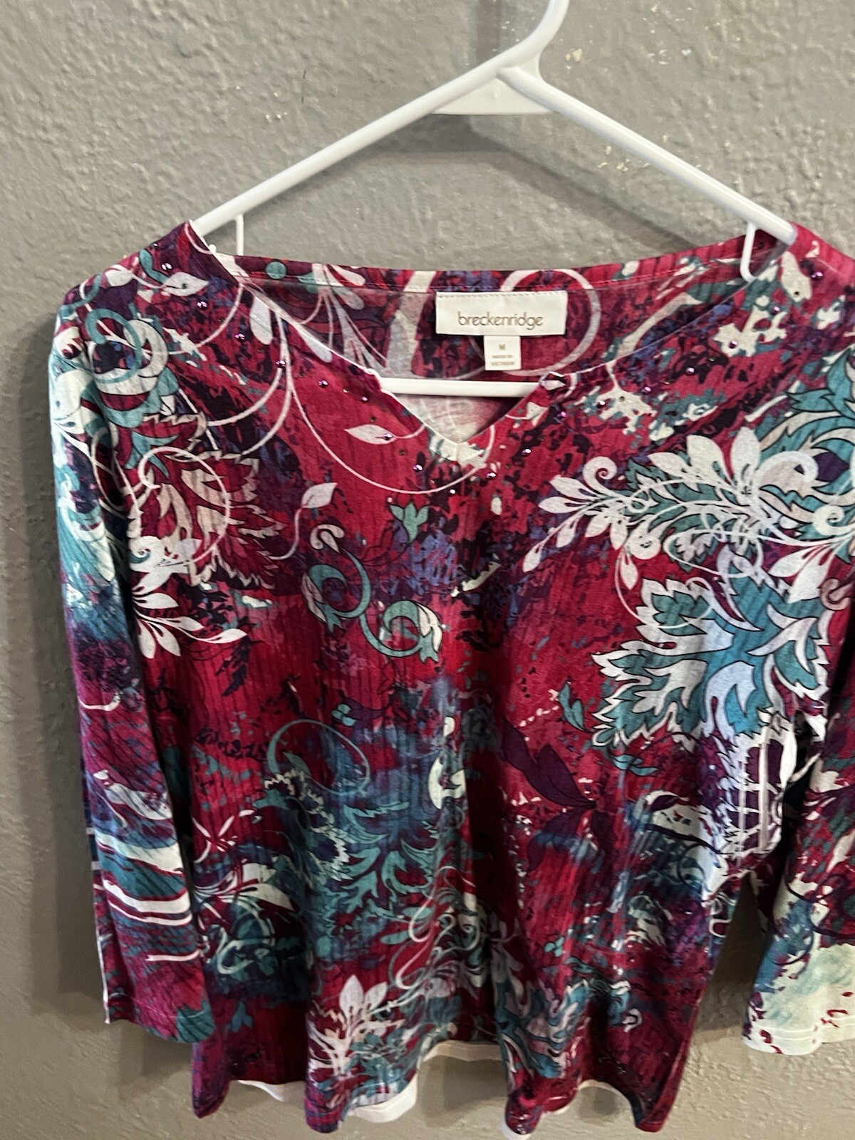 Breckenridge Size Medium Multicolored Print Shirt 3/4 Sleeve Womens