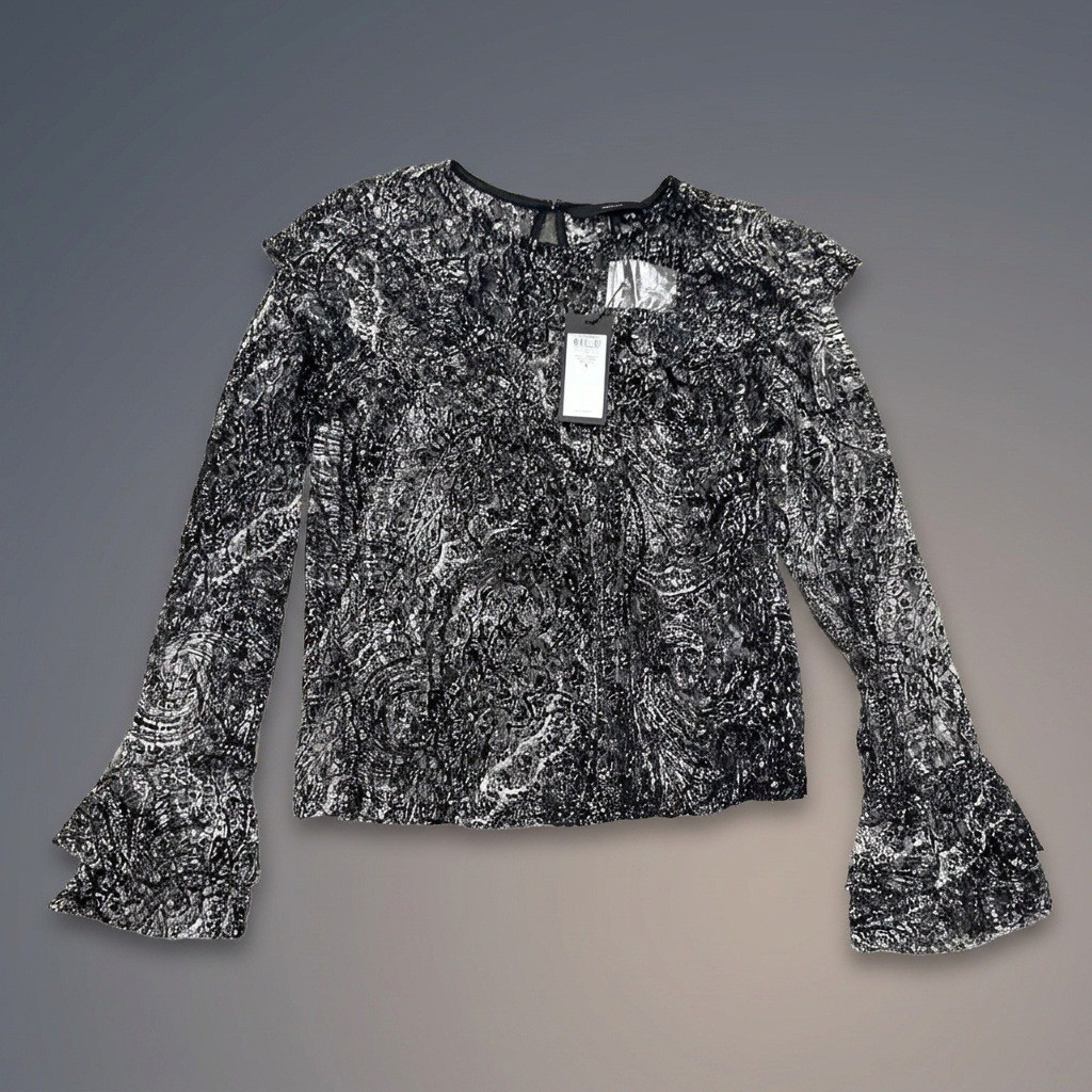 NWT Vero Moda Vmjua LS Frill Top Small Black White Lace Bell Sleeve Blouse
