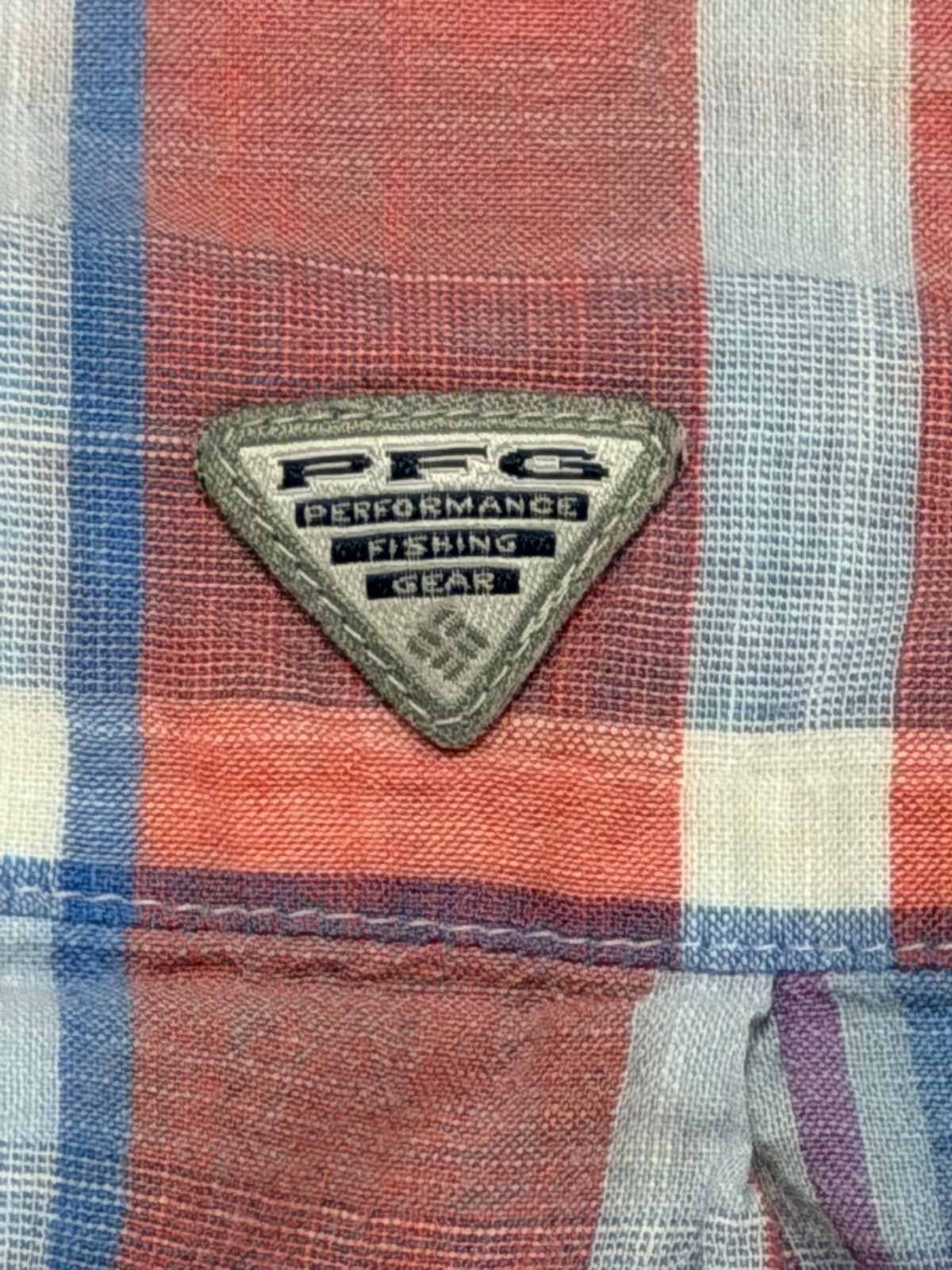 Columbia PFG Women’s XL Red Blue Plaid Roll Tab Fishing Shirt 100% Cotton