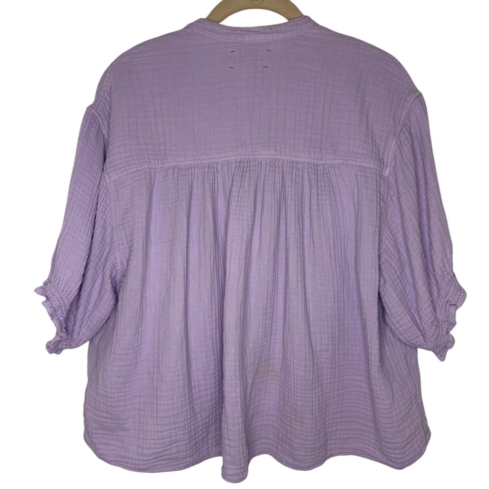 Xirena Top Womens Medium Purple Cotton Gauze Henley Ruffle Sleeve Blouse