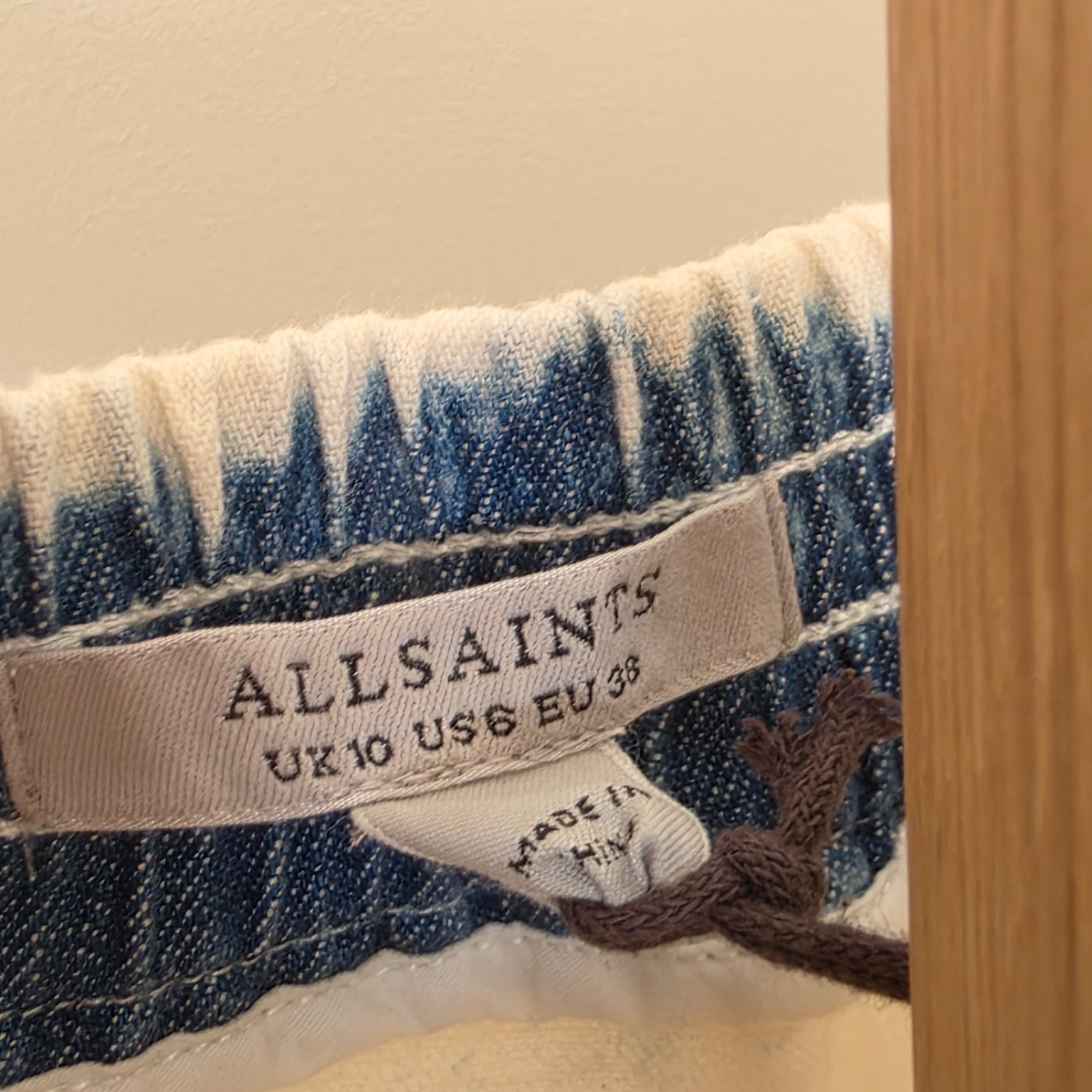 All Saints | Adela Bardot Top | White & Blue Bleach Wash | NWT | UK 10