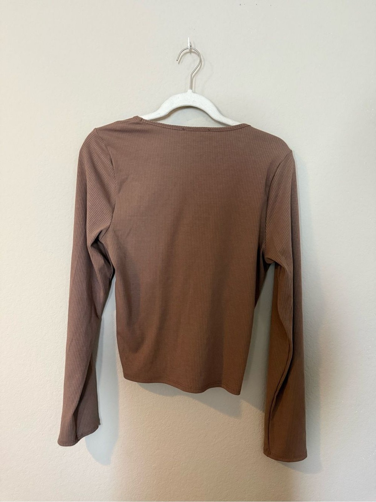 NWT Lulus Mocha Ribbed Twist Front Long Sleeve Top XL Espresso Brown