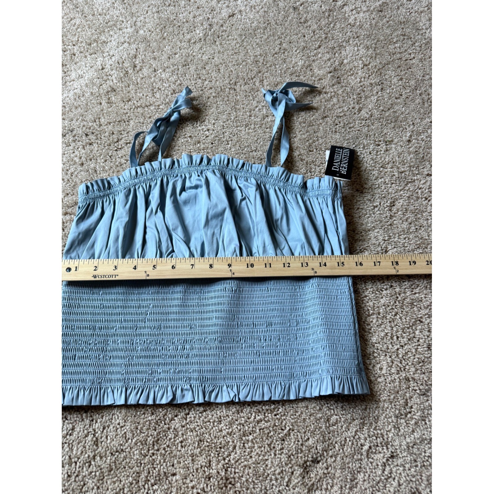 Danielle Bernstein Womens Smocked Tie Strap Cami Top Light Blue 1X NWT