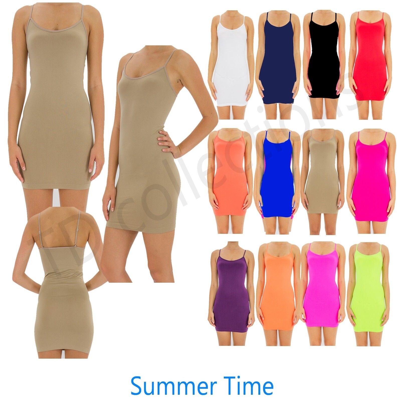 WOMEN CAMI MINI DRESS SEAMLESS BodyCon Tight Long camisole Tank Top ONE SIZE