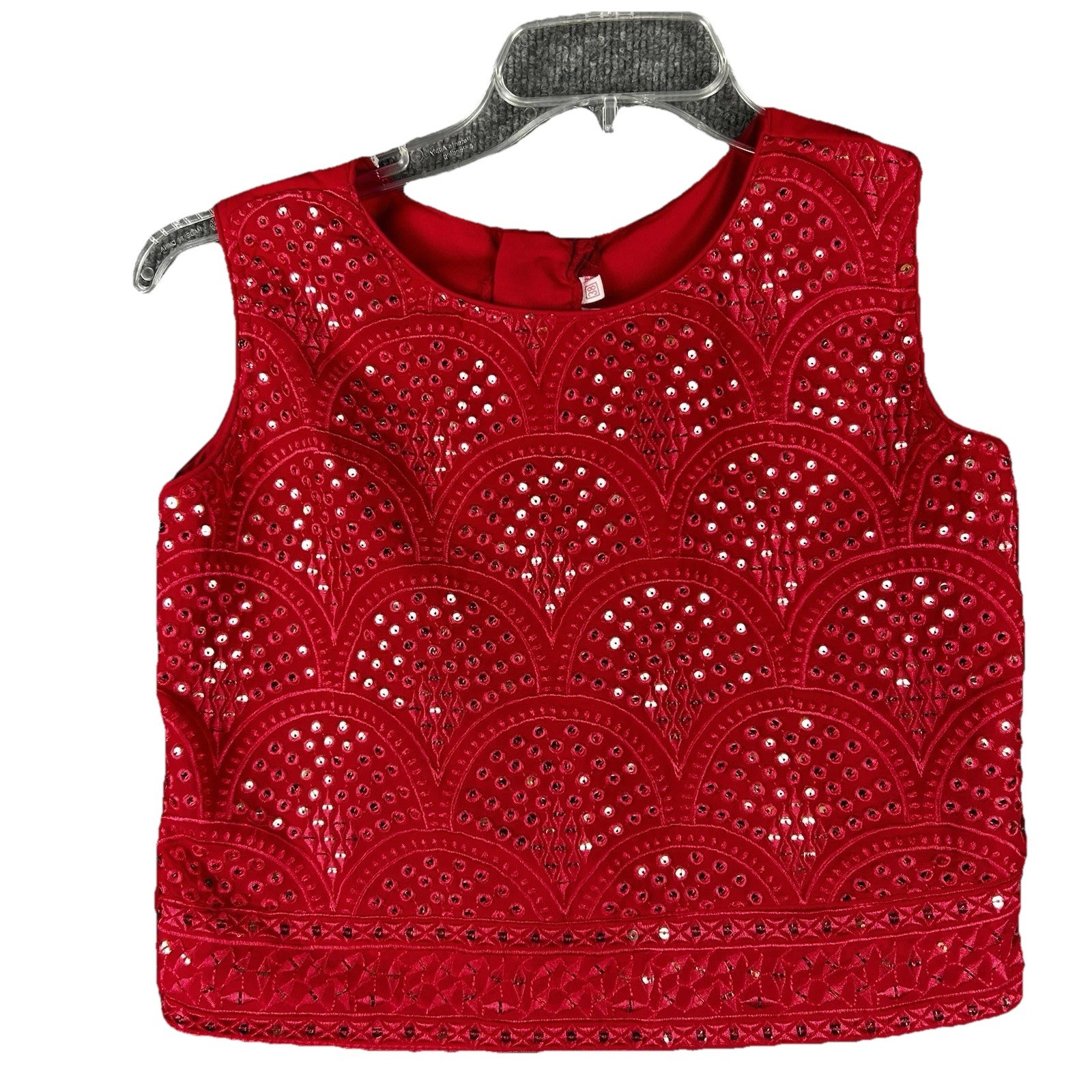 Roopam Designer Studio Red Sequin Embroidered Crop Top Saree Blouse Size 38 95cm