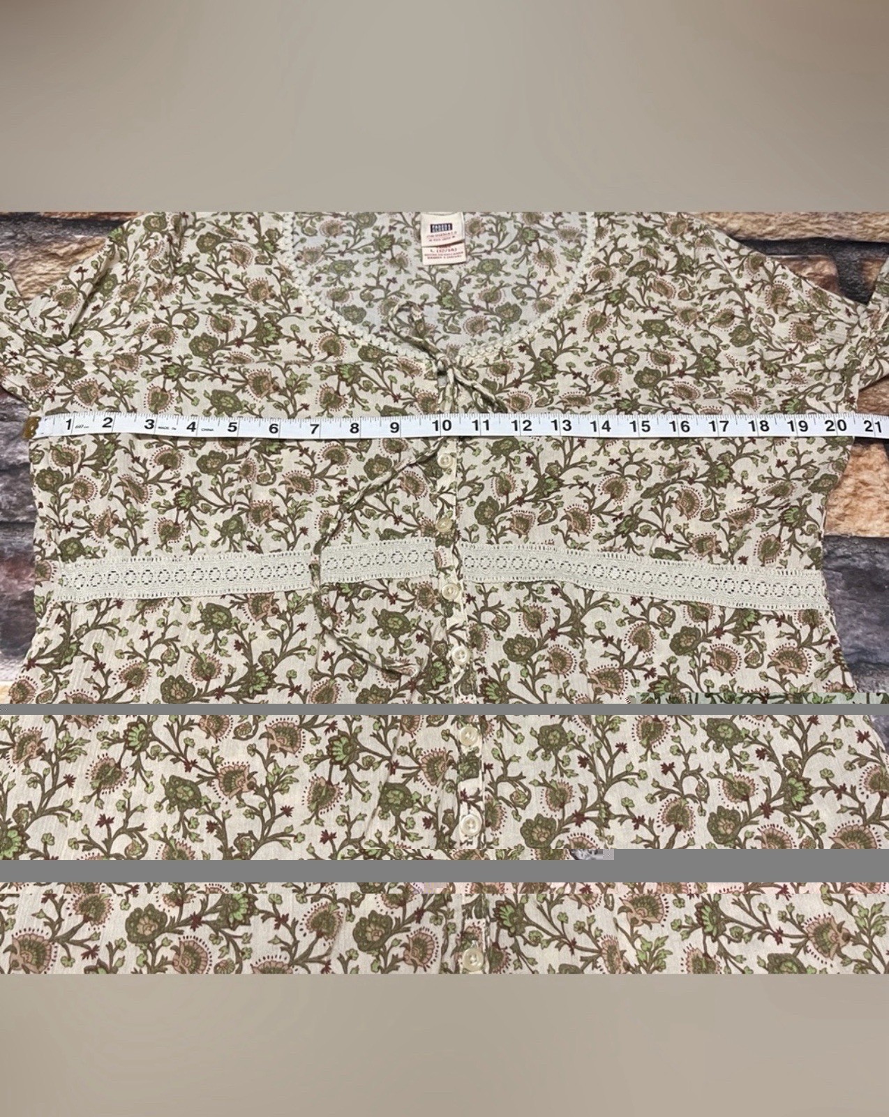 Faded Glory Womens Boho Peasant Floral Lace Blouse Size Large Fairy Cottagecore