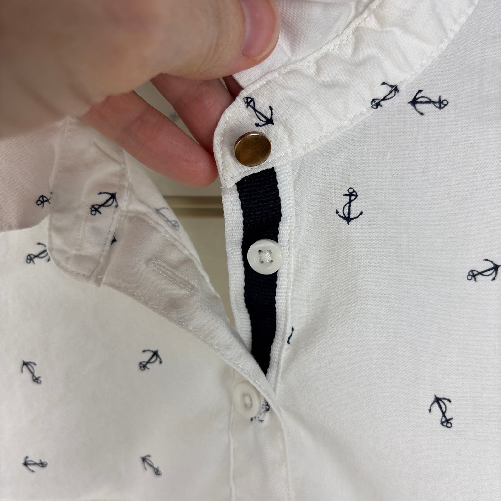 Women’s White Button Up Shirt Anchor preppy coastal nautical size 38 LCW Vision