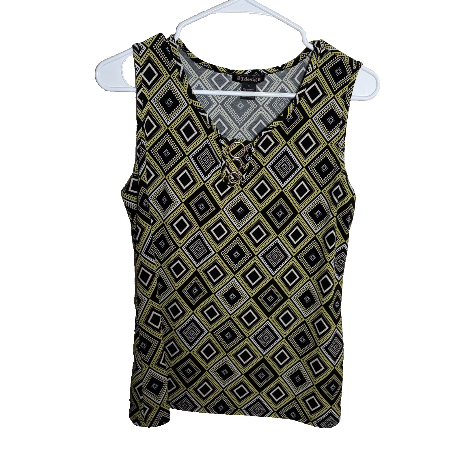 By Design Tank Top Women’s Small Printed Round Neck Chain Sleeveless Green
