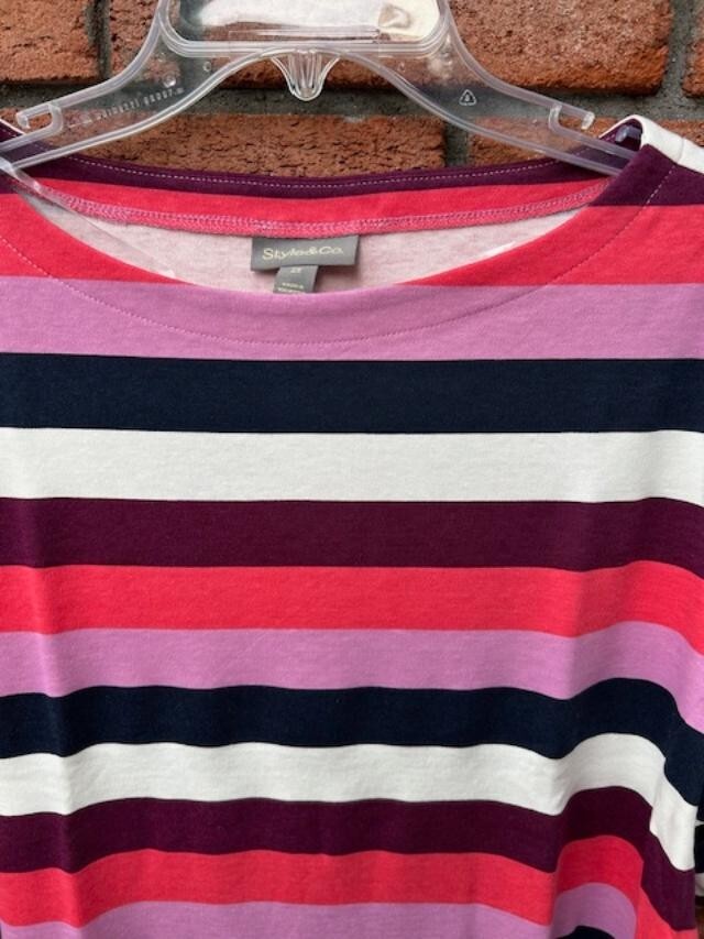 New $19.99 Tags NWT STYLE & CO Pretty Striped Cuffed Sleeve Knit Top 1X 2X 3X