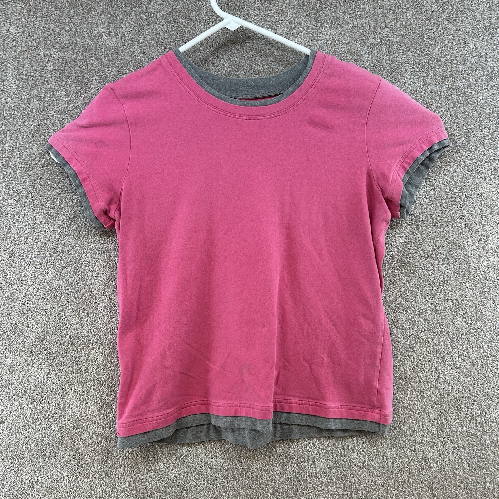 SJB Active Women’s Shirt Size Large Pink Short Sleeve Pullover Gray Trim