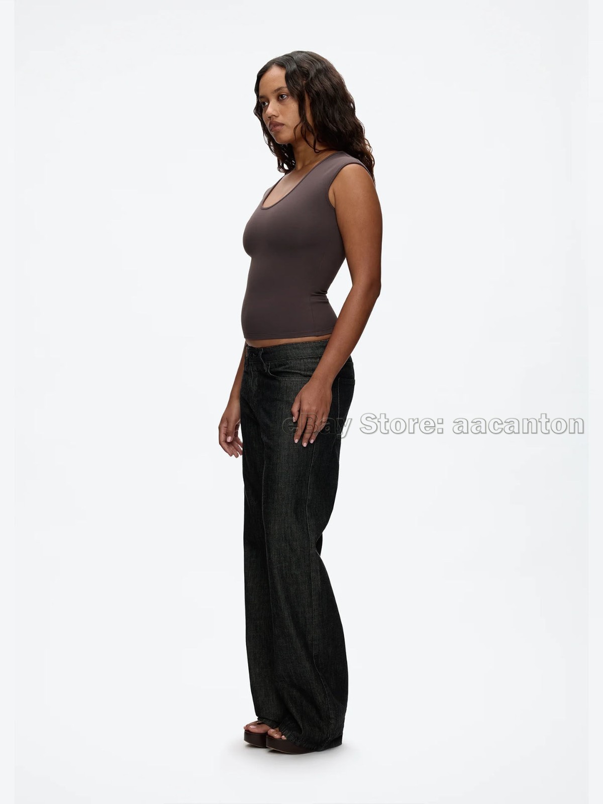 Tank Air Women Large U-neck T-shirts Tight Fit Fixed Dye High Stretch Short Top