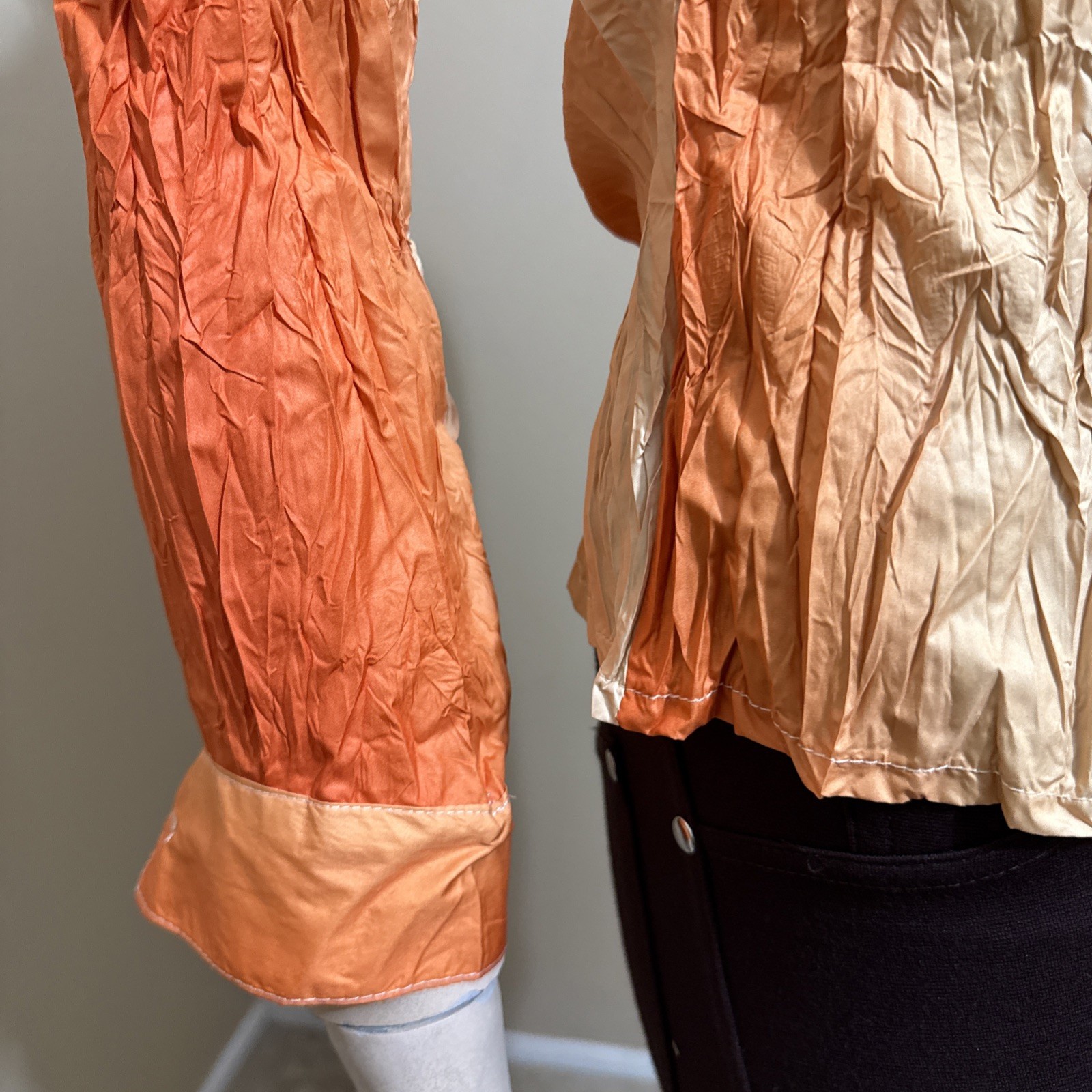 Women’s Sand Orange Ombré Polyester Pleated Collared Size S Shirt Blouse Top