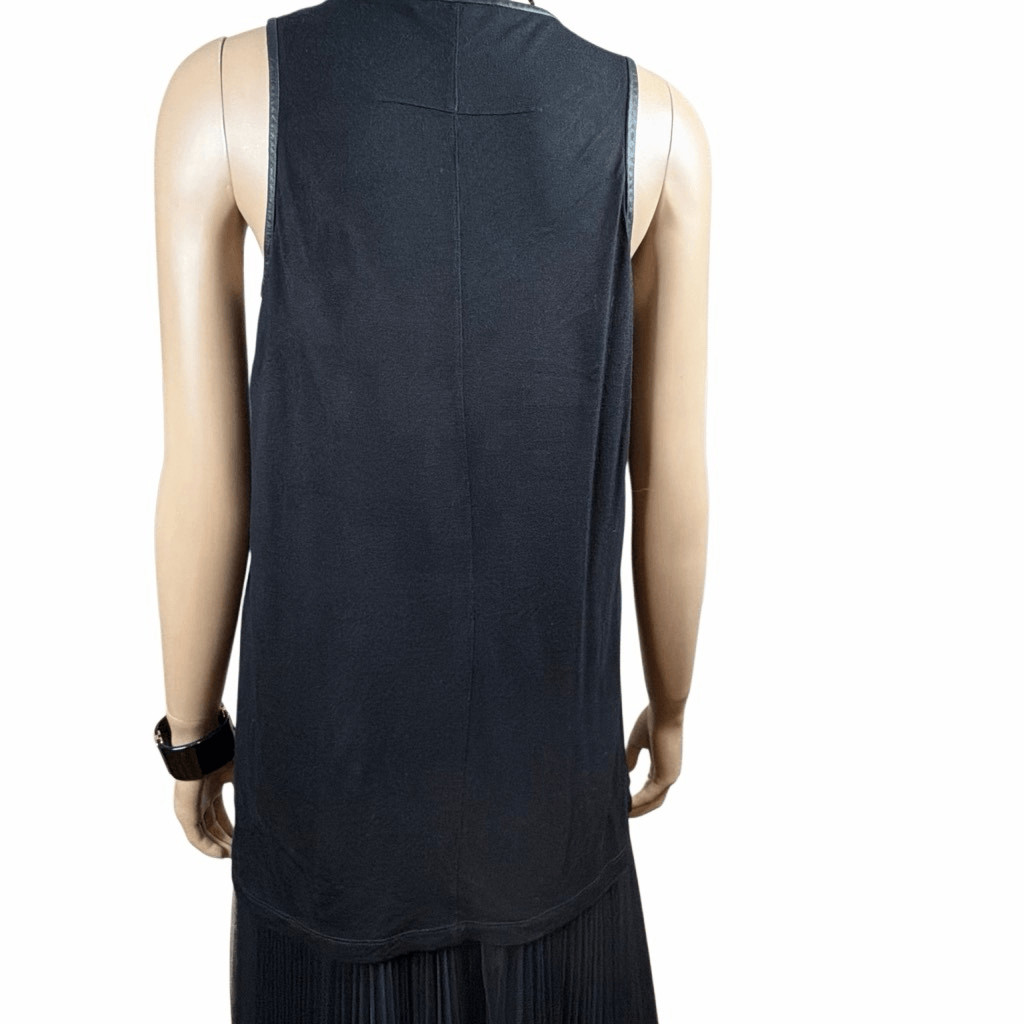 Givenchy Black Sleeveless Pleated Front Viscose Tunic Top Lambskin Trim Size M (
