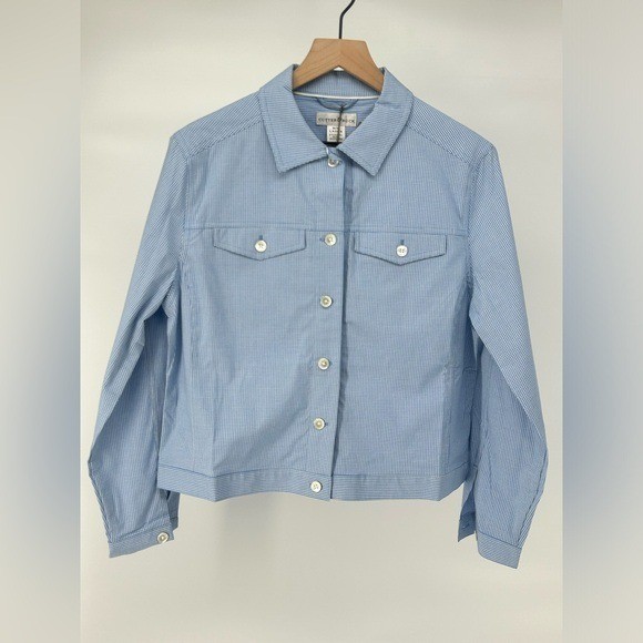 “NWT” Cutter & Buck Women’s Stretch Blue Gingham Print Button Down Shirt- Medium