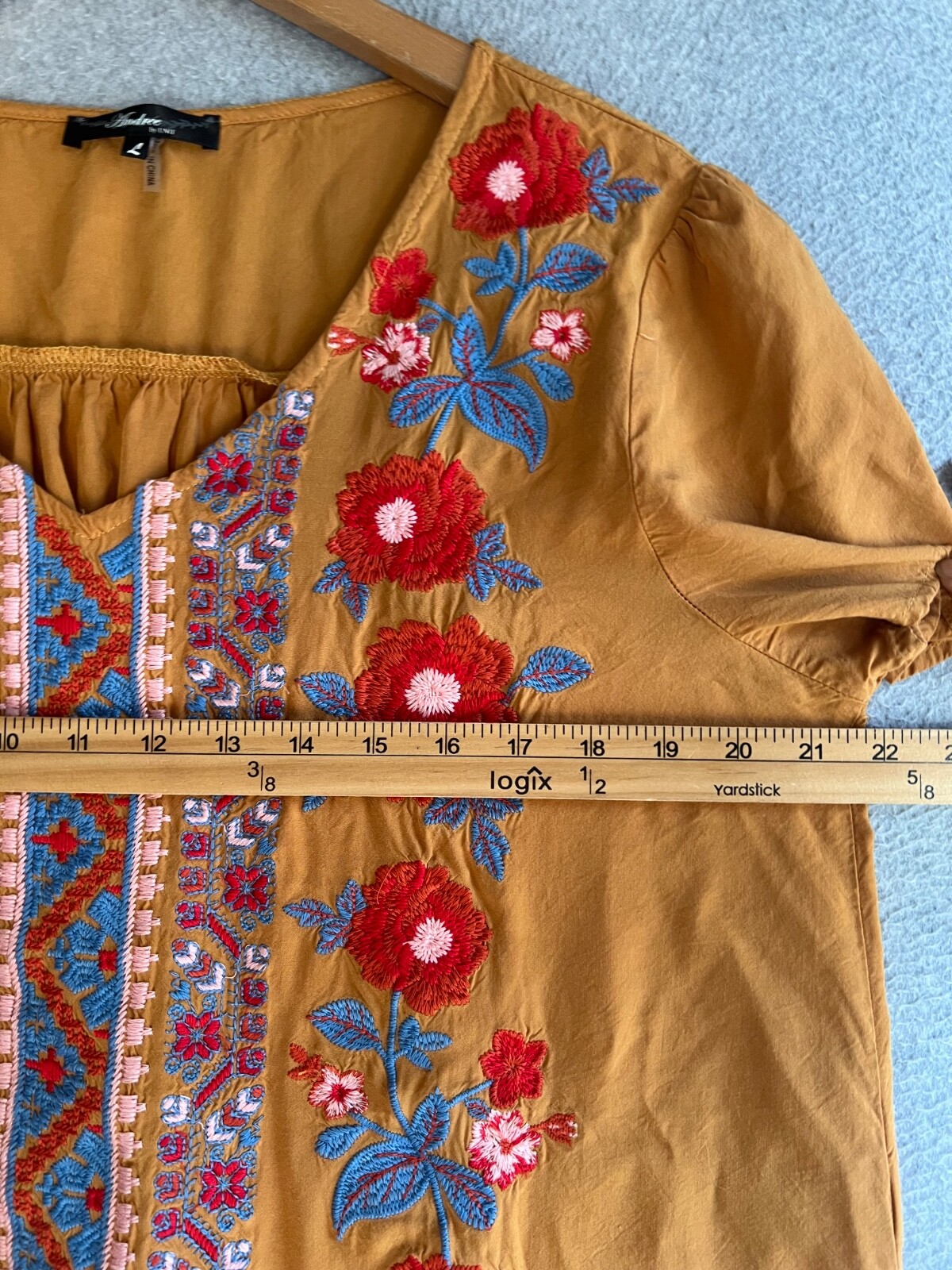 Andree By Unit Top Womens Large Floral Embroidery Boho Peasant Cottagecore