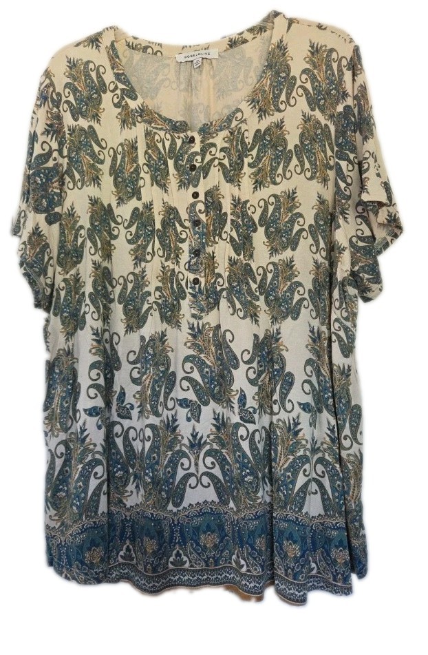 Rose & Olive Floral Blouse Size 2XL Cream/Multi
