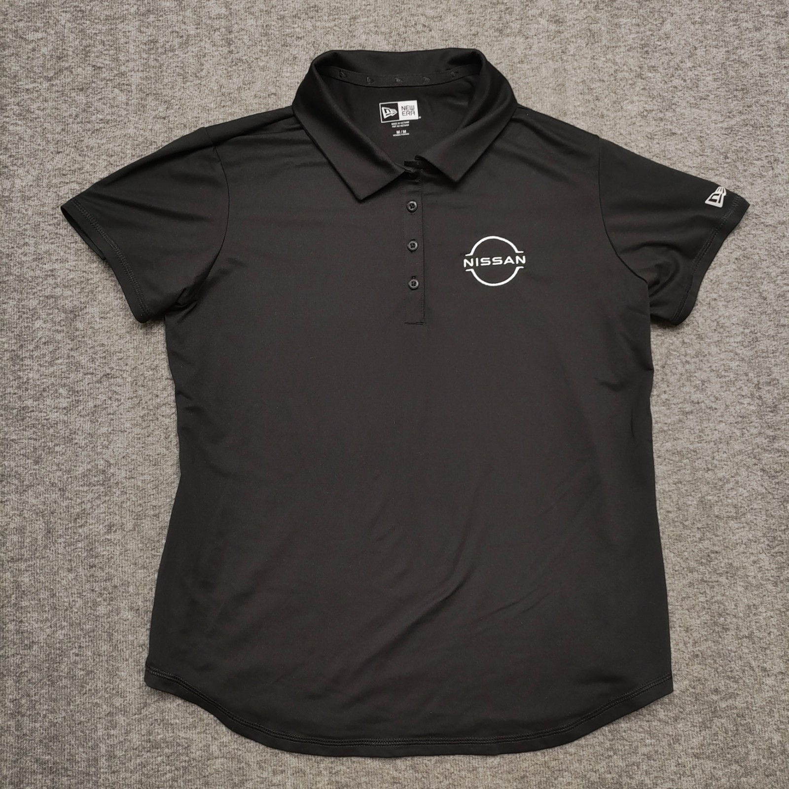Nissan Polo Shirt Womens Medium Workwear Black New Era 4 Button Quick Dry