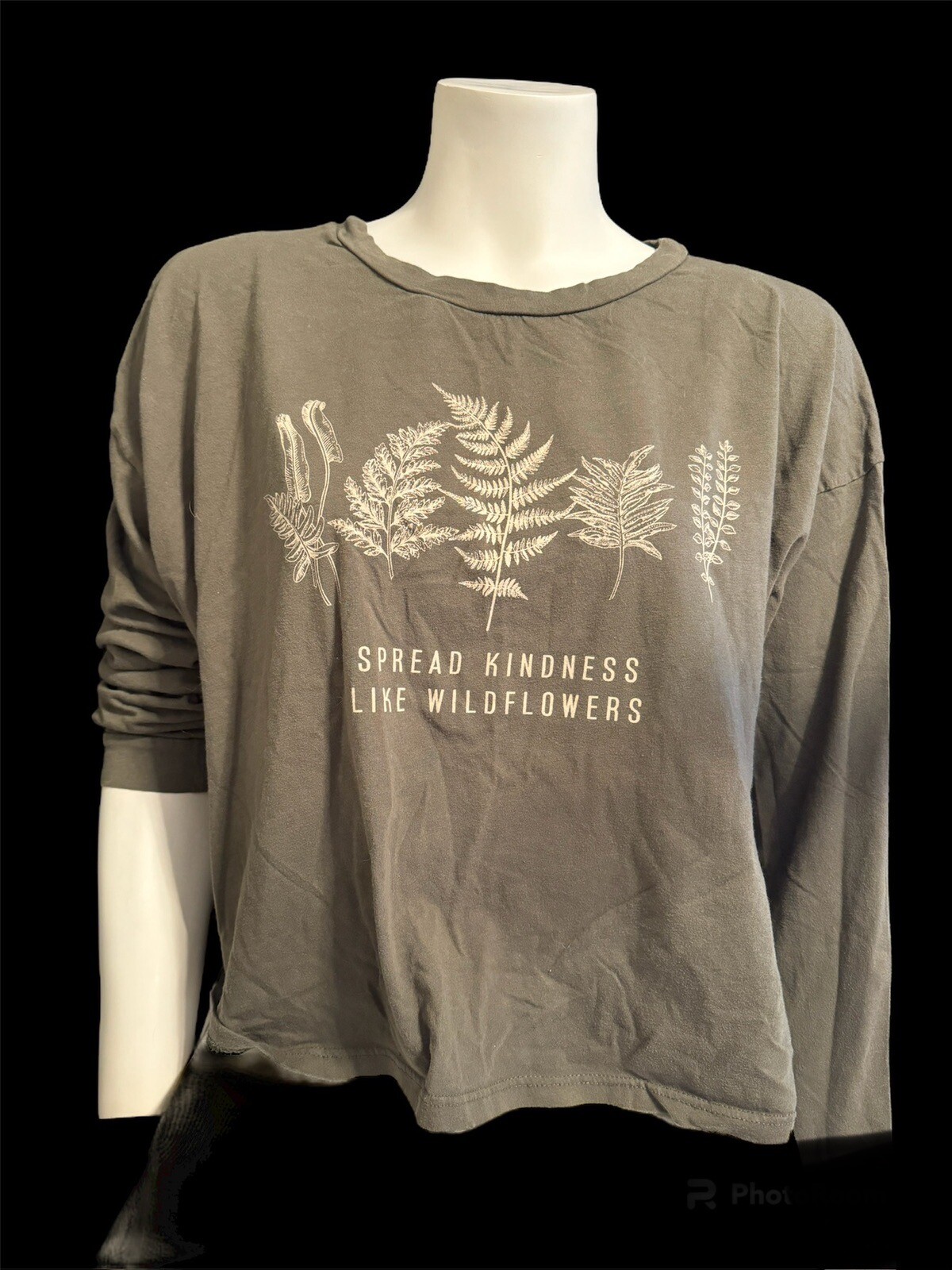 French Pastry Womens Sz XL Green Crop Top Long Sleeve