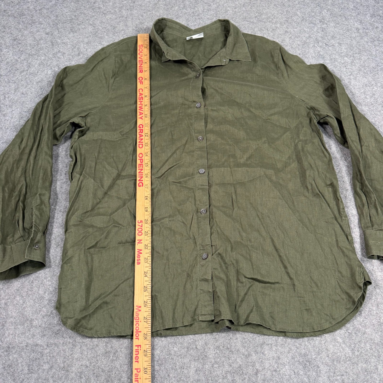 J. Jill Love Linen Army Green Long Sleeve Button Down Top Women’s Size Large