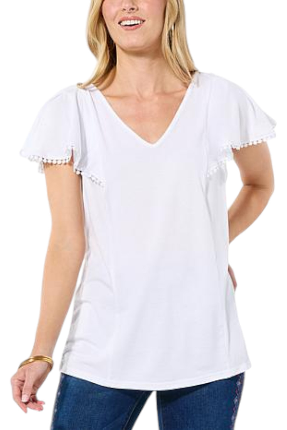 DG2 by Diane Gilman Women’s Jersey Knit Flutter-Sleeve Top White