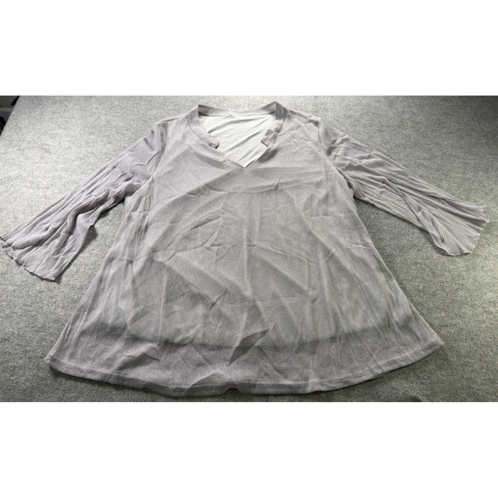 Unbranded Metallic Blouse Womens Large Silver Split Bell Sleeve Glitter V-Neck